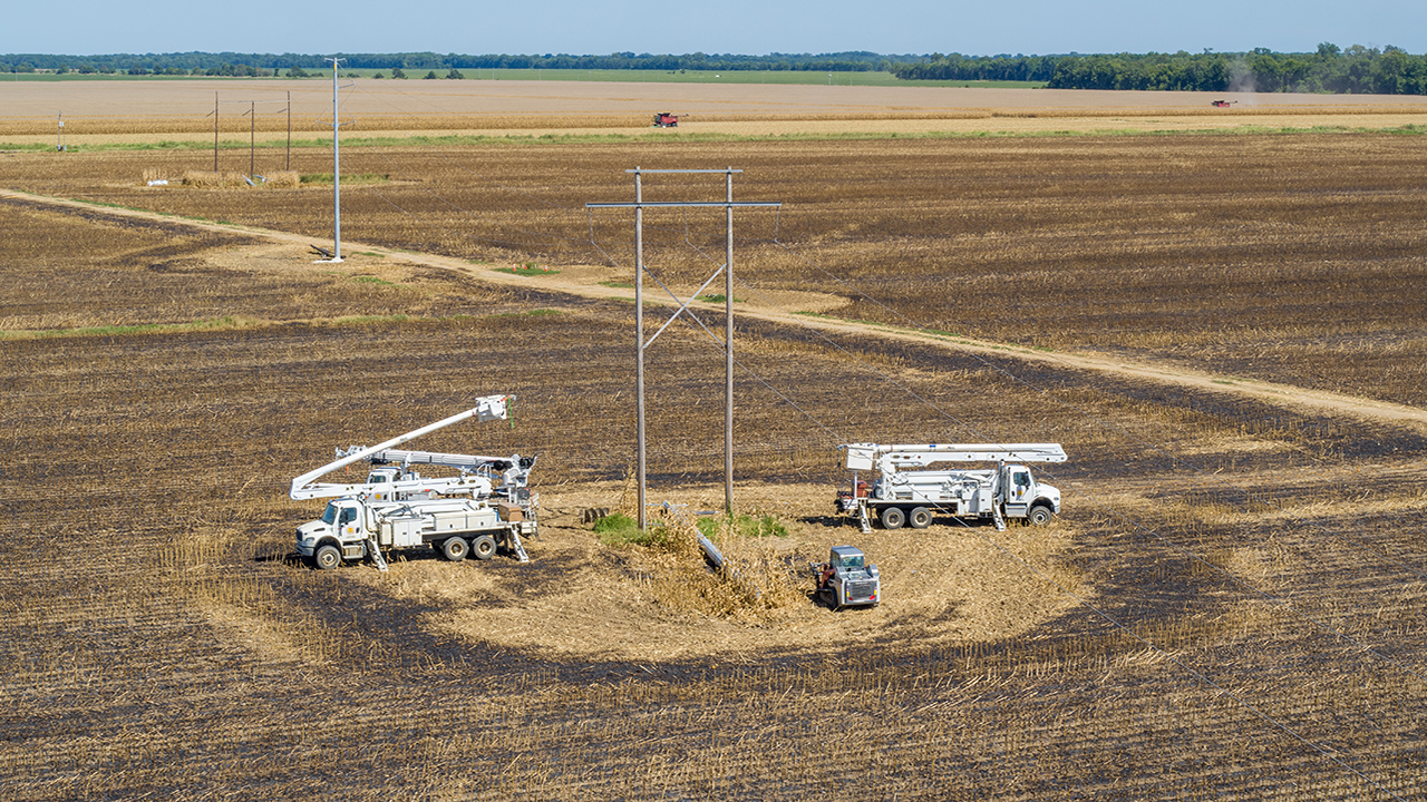 Crews work on a pole replacement project near Hollandale, Mississippi.